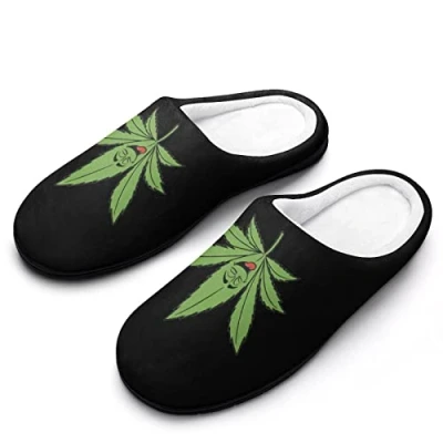 Image of BAIKUTOUAN Pot Leaves Weed Men&#039;s Cotton Slippers Comfy Warm Closed Toe Non Skid Rubber Soles Home Shoes 11 12（44 45）