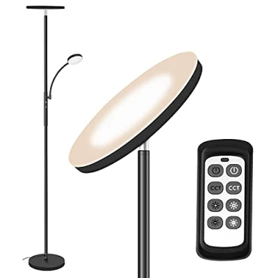 Image of Floor Lamp,Totofac Sky LED Modern Torchiere 3 Color Temperatures Super Bright Lamps,27W Main Light and 7W Side Reading Lamp for Living Room, Bedroom, Work with Remote Control &amp; Touch