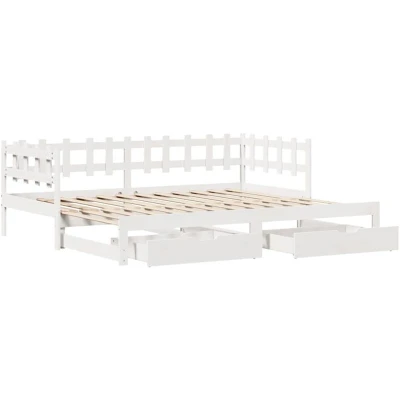 Image of vidaXL Daybed with Trundle and Drawers without Mattress White 90x200 cm