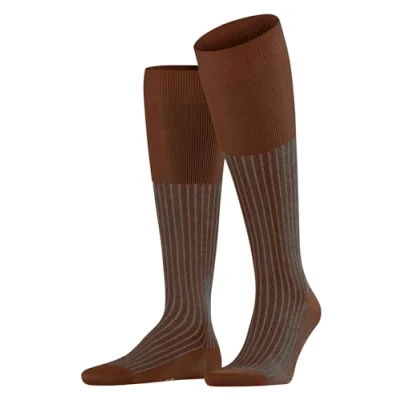 Image of FALKE Men&#039;s Oxford Stripe M KH Cotton Long Patterned 1 Pair Knee High Socks, Brown (Terracotta 5035), 10 11