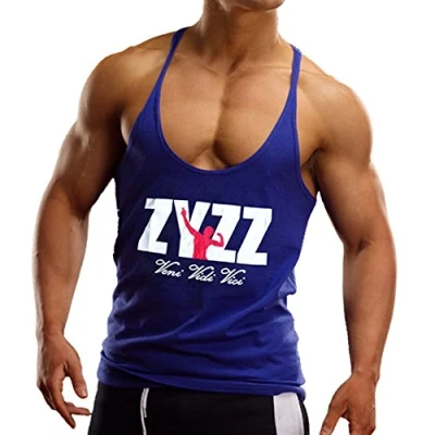 Image of Men Workout Fitness Gym Sleeveless Shirt Tank Top T Bodybuilding Sport Vest Blue S