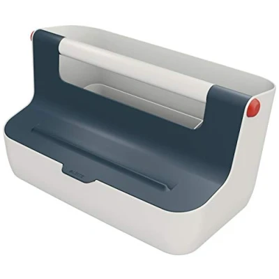 Image of Leitz Storage Carry Box, Cosy Range, Hot Desking Organiser Box for Home or Office, with Handle, Smart Compartments Organisation, Velvet Grey, 61250089
