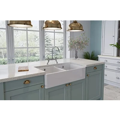 Image of Rangemaster CFBL900WH/ Farmhouse Double Belfast Sink 895460 INC BSW Ceramic, White