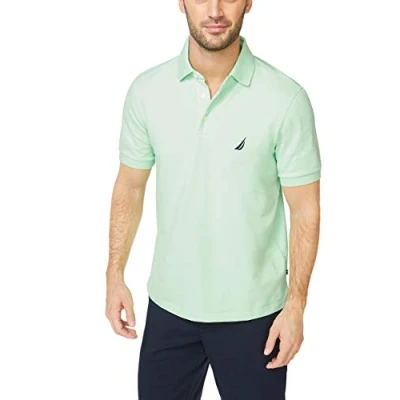 Image of Nautica Men&#039;s Short Sleeve Solid Stretch Cotton Pique Polo Shirt, Ash Green, Large