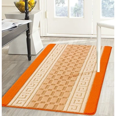 Image of Online Bedding Store Non Slip,Machine Washable Beautiful Multi colours Rugs (Small Large) (50cm x 80cm, Orange_Cream_Peach)