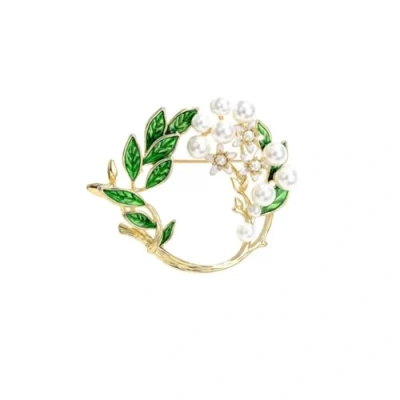 Image of LISADORE Green Leaves Brooch Gardenia Flower Enamel Pins Pearl Badge Corsage for Women Fashion Brooches Dress Bag Accessories Garland Jewelry Gift