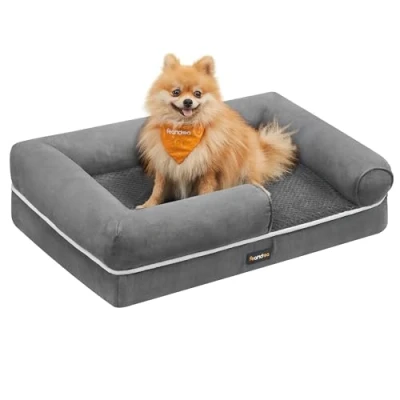 Image of Feandrea Orthopedic Dog Bed, Sofa with Sides, Removable Washable Cover, 76 x 51 18 cm, Non Slip Bottom, Light Grey PGW074G02