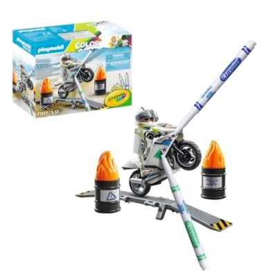 Image of Playmobil 71377 Color Motorbike, creative vehicle design with water soluble markers and accessories for amazing stunts, fun imaginative role play, artistic play sets suitable children ages 5+