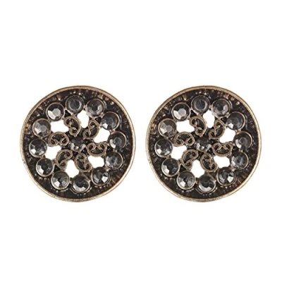 Image of Antique Gold Plated Clip On Stud Earrings With Black Enamel And Crystals Dacey