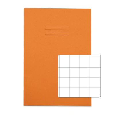 Image of RHINO A4 Exercise Book 80 Page, Orange, 20mm Squared Pages (Pack 50)