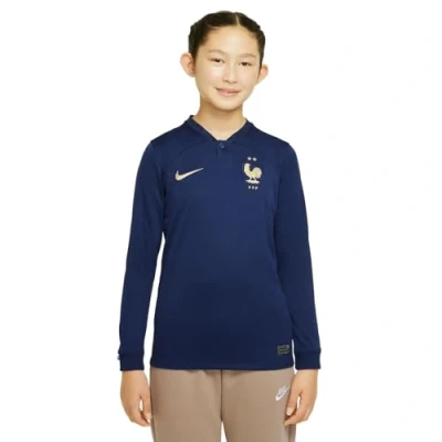 Image of NIKE France DN0764 Season 2022/23 Official T Shirt Men&#039;s Midnight Navy/Metallic Gold XS