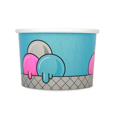 Image of Sephra Disposable Ice Cream Tubs (Blue Bubble Pattern, 16oz, Pack of 50)