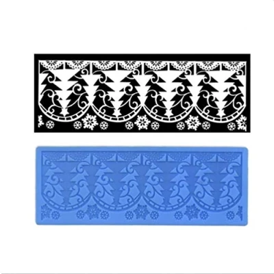 Image of Christmas Pattern Silicone Baking Mat Cake Lace Mould Frame Fondant Molds Decor Tools DIY (Christmas Tree)