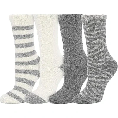 Image of BEARPAW 4 Pair Pack Cozy Super Soft Lounge Socks Multi Pattern Crew Socks, Grey, One size