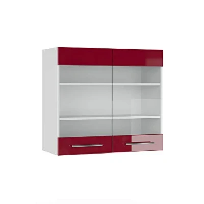 Image of Vicco Glass kitchen cabinet Fame Line, Bordeaux High Gloss/White, 80 cm