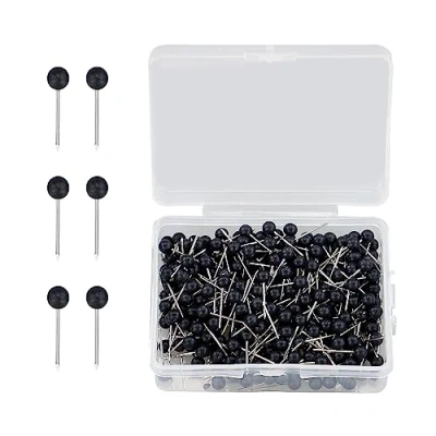 Image of HXMJIED 400 Pcs Round Push Pins, 0.63 inches Head Map Tacks Black Pins for Wall Drawing Pinboard, Bulletin Board