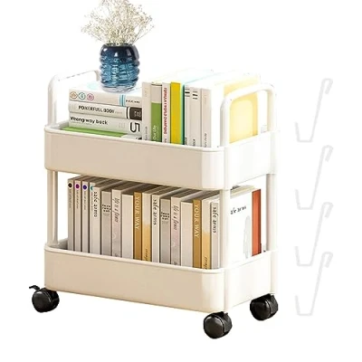Image of PW TOOLS 2 Tier Storage Trolley, Trolley on Wheels, Bathroom Book Rolling Utility Cart Shelf Rack, for Kitchen, Bathroom, Bedroom