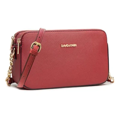 Image of DAVID JONES Women&#039;s Small Shoulder Bag Mobile Phone Pouch Hard PU Leather Chain 3 Compartments Pockets Trendy Evening Shopping City, Red, One Size
