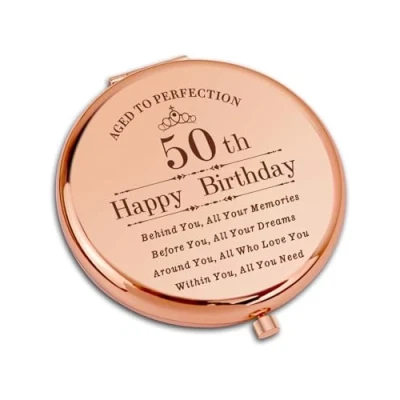 Image of CoCoCherry 50th Birthday Gifts For Women Compact Pocket Makeup Mirror, Funny Gifts, Travel Her, Unique Stuff Her.