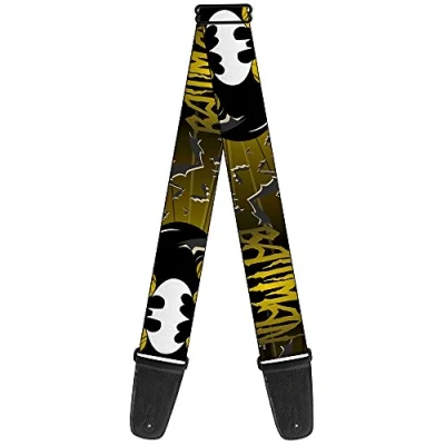 Image of Buckle Down Guitar Strap Batman Bat Signals Flying Bats Yellow Black White 2 Inches Wide (GS WBM037)