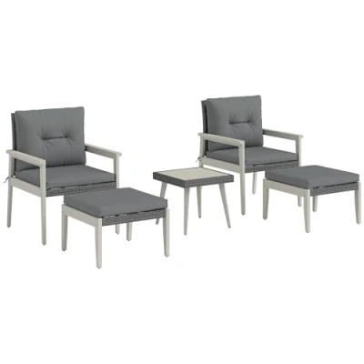 Image of Outsunny 5 Pieces Rattan Patio Set with Acacia Wood Top Coffee Table