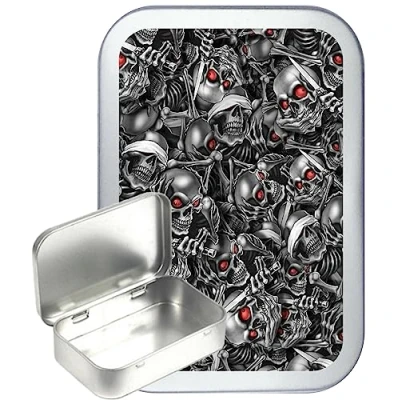 Image of TEEZ Blind Skulls 50ml Silver Hinged tin, Pocket Pill Box, Gift Box,Tobacco tin