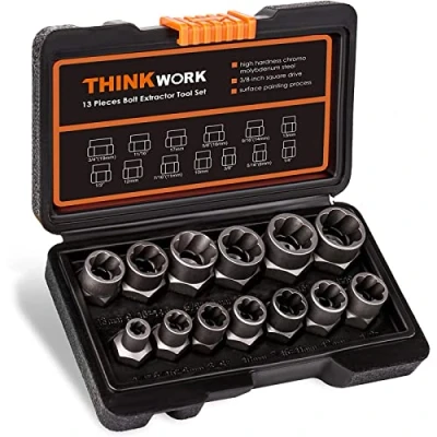 Image of THINKWORK Impact Bolt Extractor Set, 13 Piece &amp; Nut Remover Stripped Socket Tool Set for Removing Damaged, Frozen, Rusted, Rounded Off Bolts, Nuts Screws