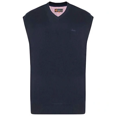 Image of KAM Men&#039;s Premium Cotton V Neck Sleeveless Knit Jumpers (56) in Navy 8XL