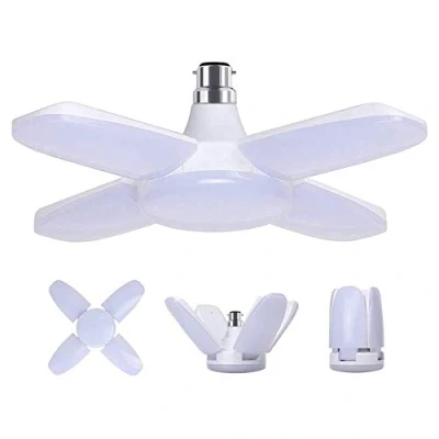 Image of Jiotouhu B22 Bayonet LED Garage Light 60W, 6500K Daylight White 6800Lm Deformable Workshop Lamp with 4 Adjustable Panels, Ceiling Lighting, for Garages, Basement, Warehouse, Attic, Gym (Pack of 1)