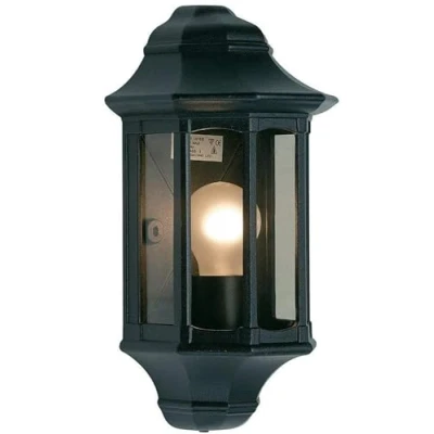 Image of Traditional Wall Half Lantern Black Satin IP44