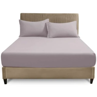 Image of Premium Fitted Bed Sheet King Size, Plain Dyed Finest Bedding Sheets With Elasticated Corners, Grey
