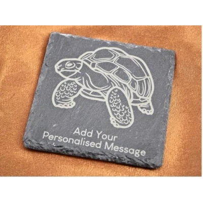 Image of Square Personalised Tortoise Engraved Slate Coaster