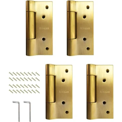 Image of 2 Pairs (4pcs) Golden Self Closing Stainless Steel Door Hinge Spring Hinges Brass Heavy Duty Square Thickness 3mm (100mm (4 Inch))