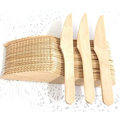 Image of Pound Veg 100 X Wooden Knife Biodegradable Compostable Disposable Cutlery 100% Birchwood, Eco Friendly for Picnic Parties Weddings, Camping, Catering
