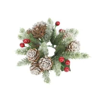 Image of Gisela Graham: Candle Ring Christmas Frosted Berrie in two sizes Suitable for Dinner &amp; Pillar Candles (1&quot; Rings(set of 2))