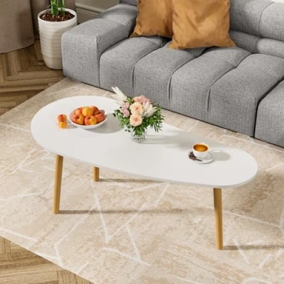Image of ilkqeppe Coffee Tables for Living Room, Small Table, Mid Century Modern Tea Room Center Minimalist Display Table with Cloud Shape Space ﻿ (Mango 120cm)