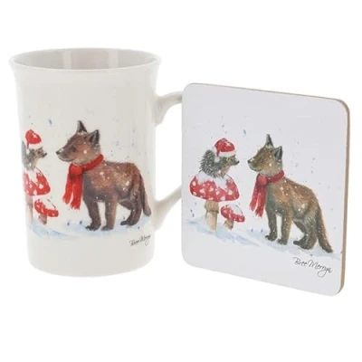 Image of Joe Davies Christmas Mug and Coaster Gift Set Bree Merryn Bristle Brush Artistic Animal Themed for Him/Her