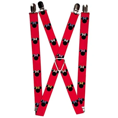 Image of Buckle Down Women&#039;s Suspenders Minnie Mouse Silhouette Red/Black/Polka Dot Suspenders, Multi, One Size UK
