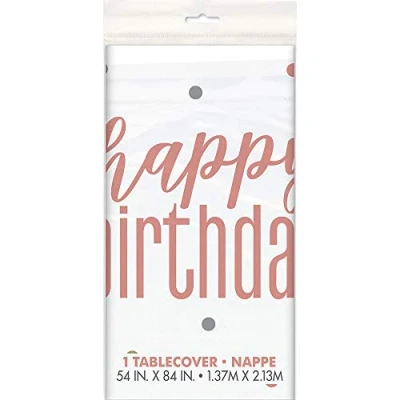 Image of Rose Gold Glitz Happy Birthday Plastic Table Cover (137cm x 213cm) Perfect for Memorable Parties &amp; Events 1 Pc