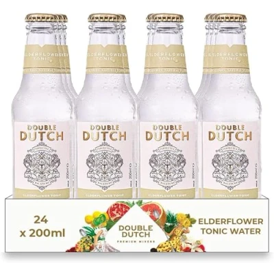 Image of Double Dutch Elderflower Tonic 24 x 200ml bottles Low Calorie Perfect Mixer for Cocktails, No Artificial Colours Preservatives or Flavours (Pack of 24)