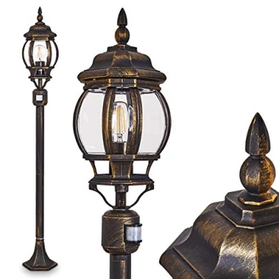Image of Outdoor lamp Lentua with Motion Detector, Path Light in Antique Look, cast Aluminium Brown/Gold Plastic Discs, Floor 130 cm, Retro/Vintage Garden lamp, E27 Socket, IP44 Without Bulb