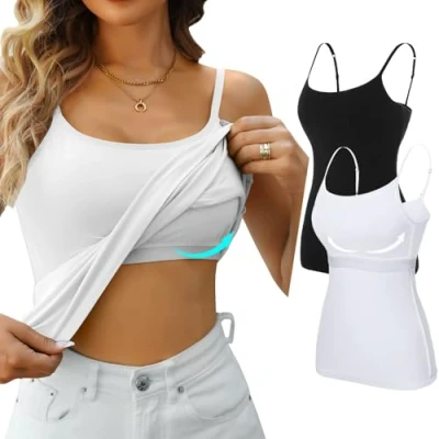 Image of CharmLeaks 2 Pack Ladies Cotton Strappy Cami Vest Top Camisole Tops , XXL, Black &amp; White