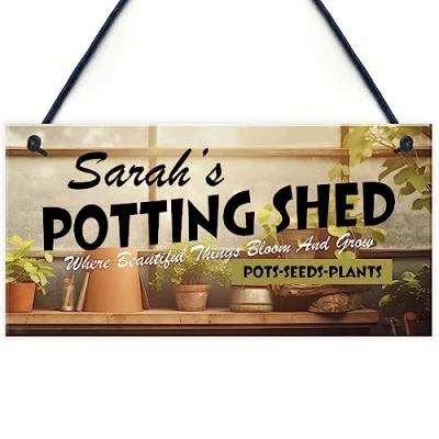Image of Red Ocean PERSONALISED Potting Shed Sign Greenhouse For Garden Summerhouse Home Decor Gardening Gift Him Her
