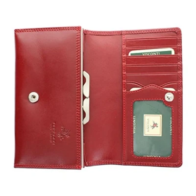 Image of VISCONTI Monza Collection Maria Vegetable Tanned Ladies Leather Clip Purse RFID Blocking MZ12 Red