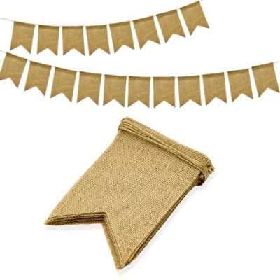 Image of G2PLUS Hessian Bunting Banner, 15PCS DIY Blank Burlap Garland Natural Rustic Linen 13x18CM Garlands for Wedding Birthday Party Baby Shower Decoration