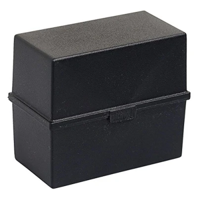 Image of Exacompta Ref 51814D Office Card Index Box 100 x 228 170mm in Size, Suitable for Storing A5 Cards, Snap Lock Closure, Hinged Lid Black