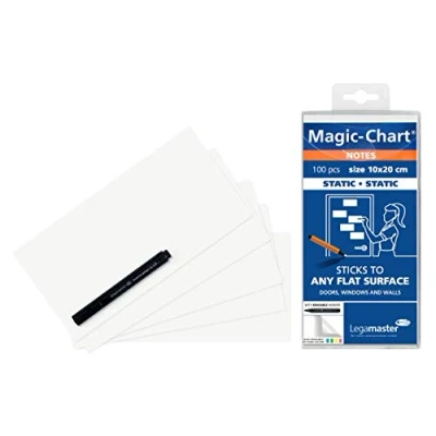 Image of Legamaster Magic Chart Notes static self adhesive white 10x20cm wipeable and rewritable incl. 1 board marker 100 sheets