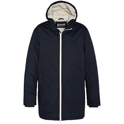 Image of Schott NYC Bluster Sherpa Lined Hooded Jacket, Navy Blue, L
