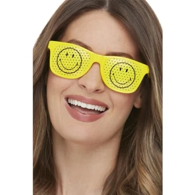 Image of Smiffys Smiley Rave Glasses in Yellow Official License Accessory,Yellow with Iconic Design, Unique, Eye Catching Accessory for Events, Parties &amp; Festivals