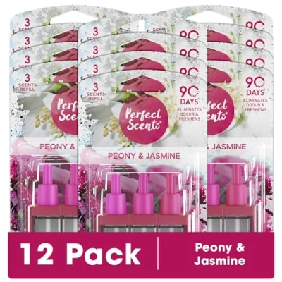 Image of Perfect Scents 3 Air Freshener Refill 12 Pack Compatible with 3volution Peony &amp; Jasmine 20ml